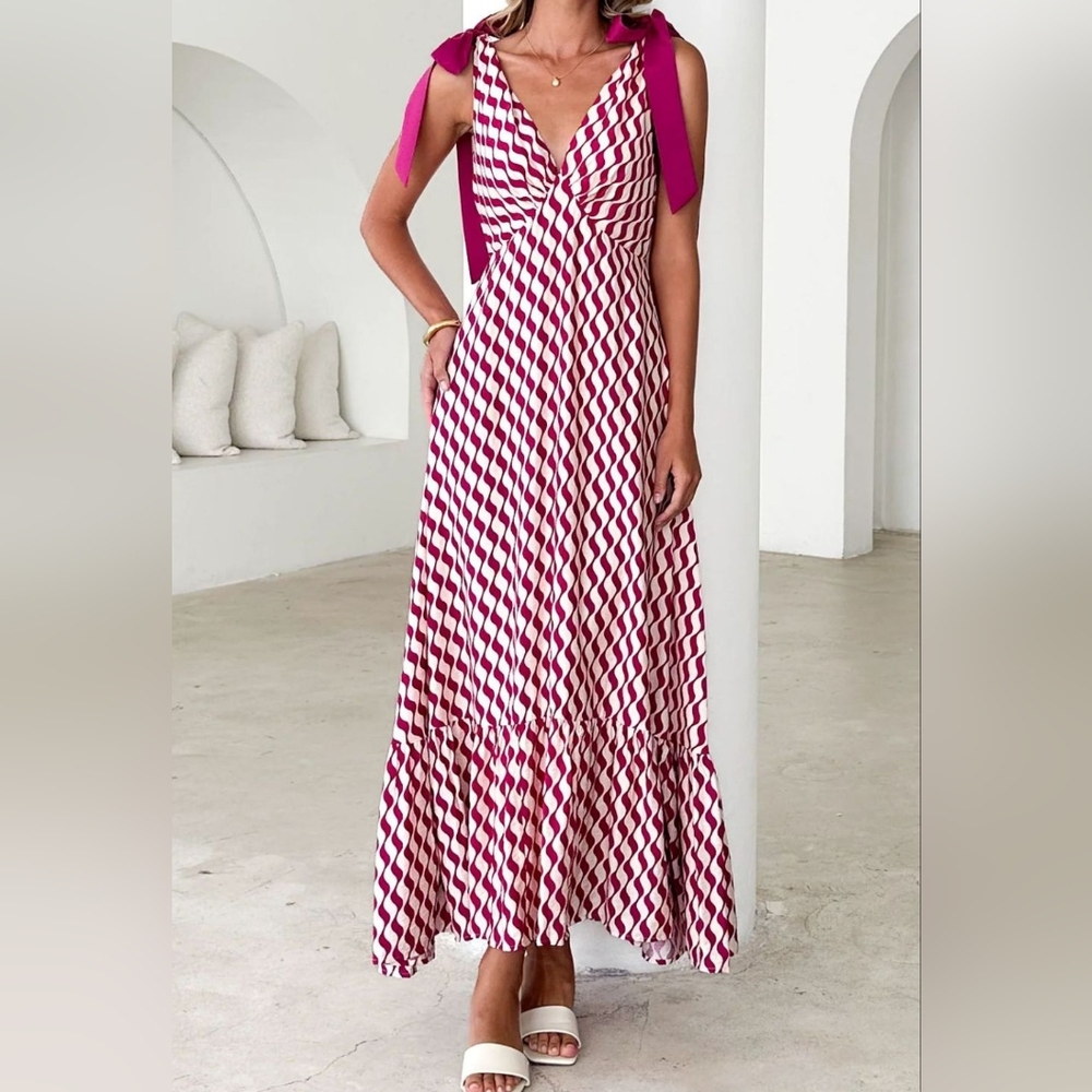 Printed V-Neck Tie Shoulder Cami Dress - Picture 6 of 15